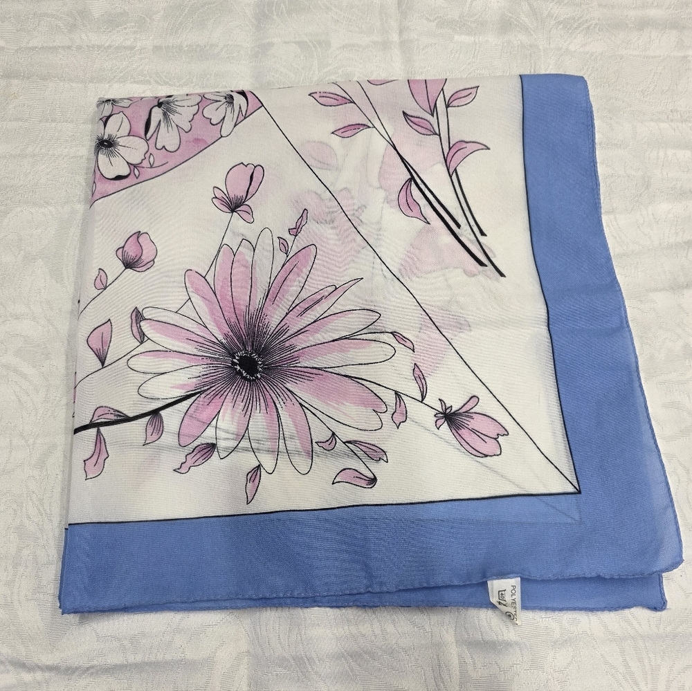 Vintage Made in Italy Floral Square Scarf Blue & Pink - Picture 1 of 10